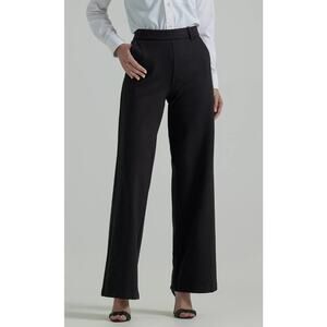 NWT LEE Wide Leg Pant Trouser Mid Rise Womens 14 Black Pull On Stretch Office